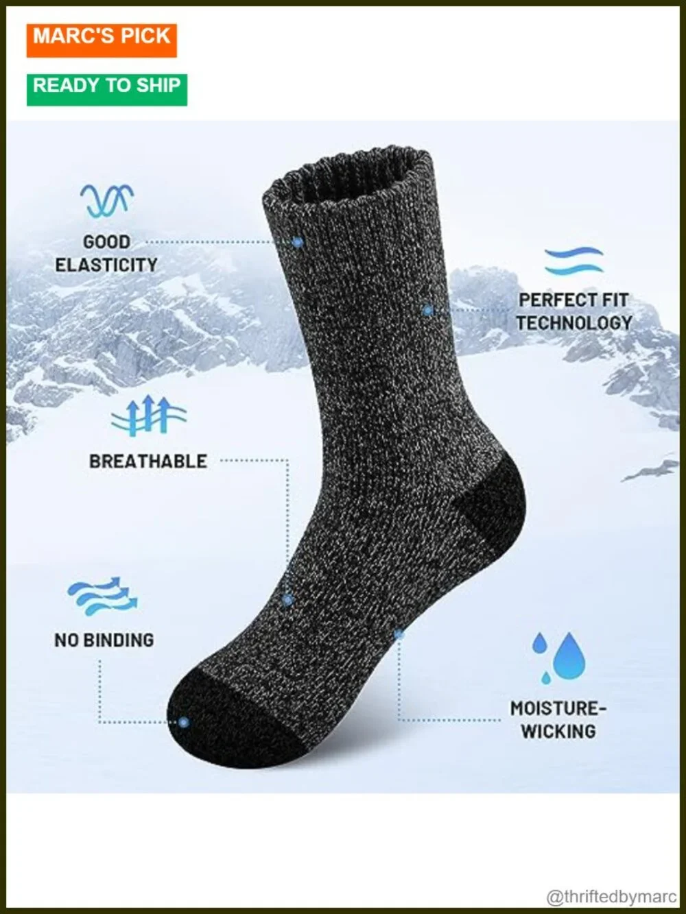 5 Pairs Merino Wool Hiking Thermal Socks for Men Thick Cold Weather